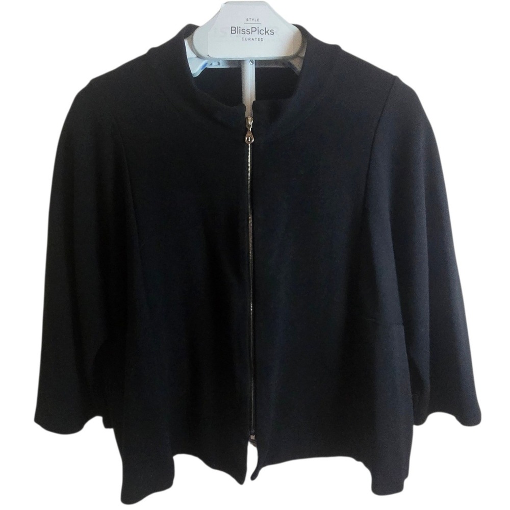 Babette Black Zip Front Jacket Size Small‎ Made in USA Asym Hem